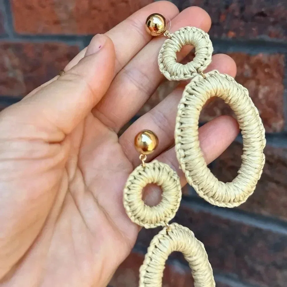 Summer Trendy Bohemian Rattan Oval Earrings